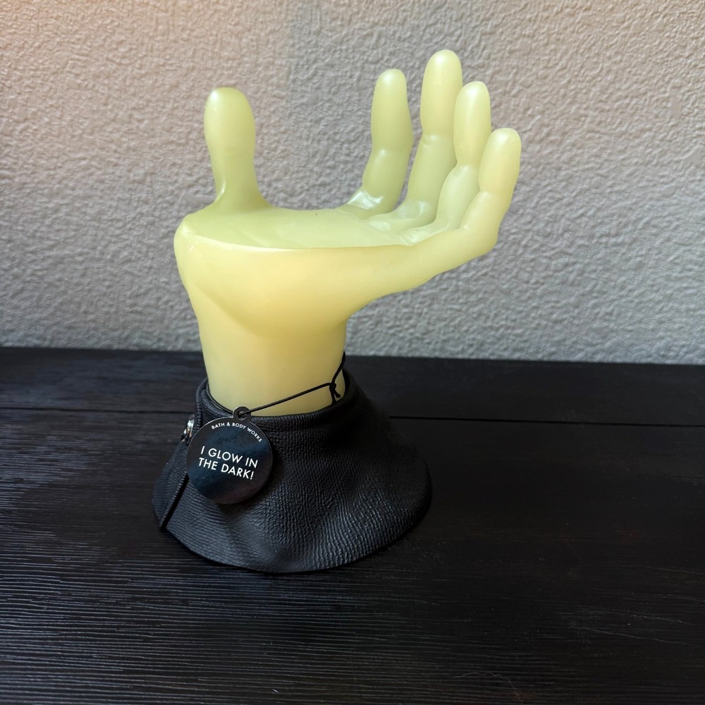 Bath Body Works Halloween Glow in Dark Frankenstein Hand Candle Pedestal Holder